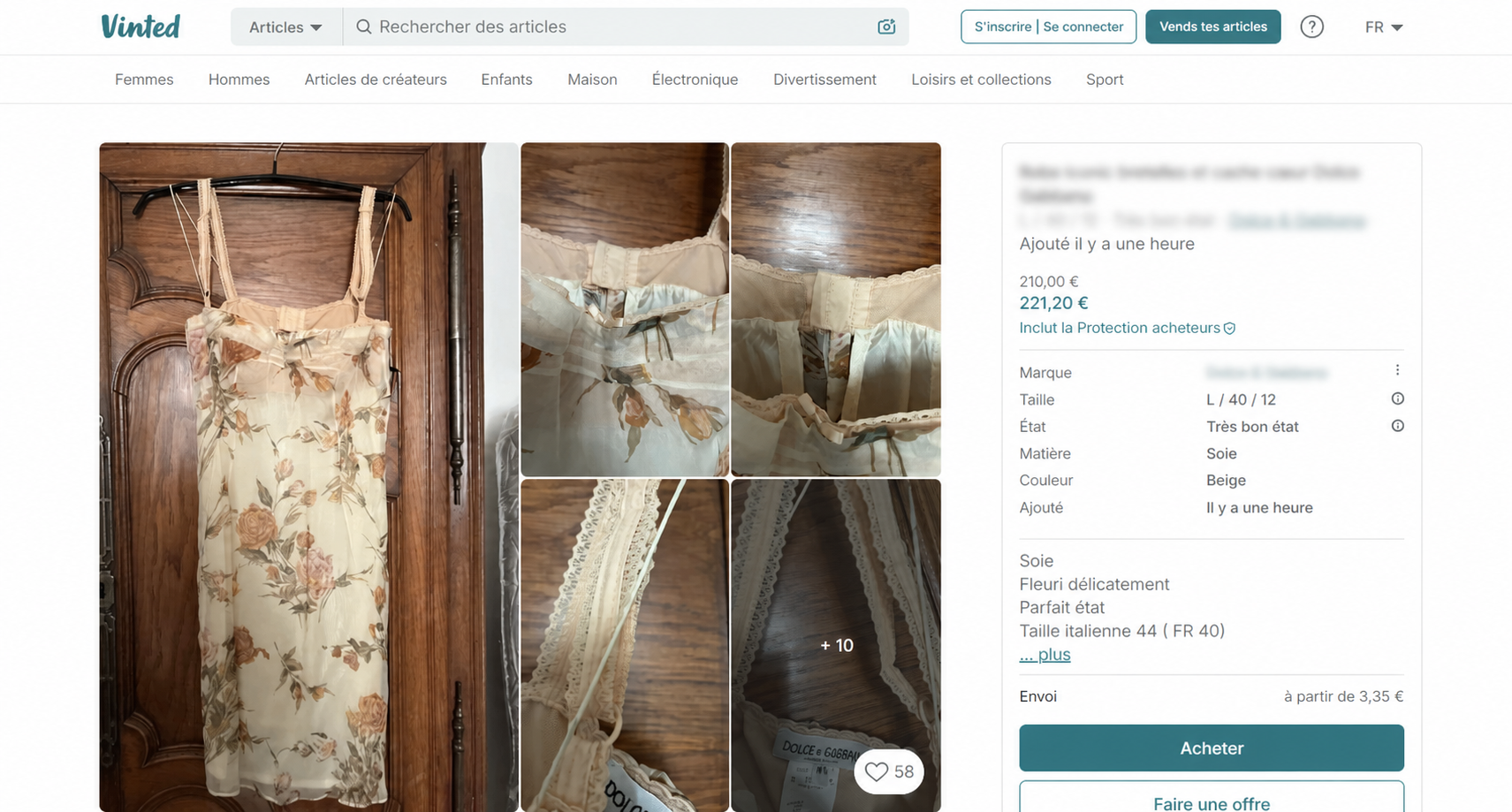 Annonce Vinted réelle anonymisée repérée par le radar tendances