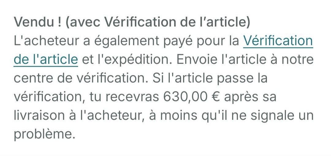 Vente finalisée à 630 € sur Vinted