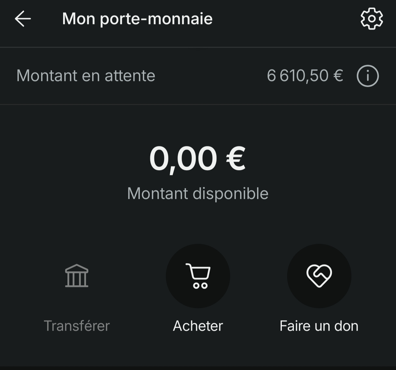 Porte-monnaie Vinted avec 6 610,50 € en attente